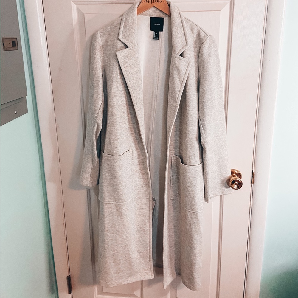 Long heather grey thick jersey knit jacket